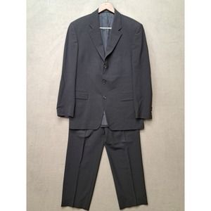 Hugo Boss Virgin Wool Stretch 2 Piece Suit 42R Black Pleated Pants 34x29